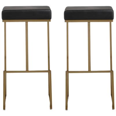 Contemporary Design Furniture Bar Chairs and Stools, Black,ebonyGold, Bar, Leather, Footrest, Black, Stainless Steel,Vegan Leather, Stools, 806810353929, CDF-K3663