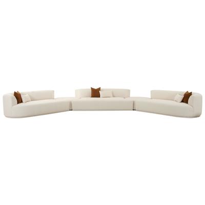 Sofas and Loveseat Contemporary Design Furniture Fickle-Sectional Boucle Wood Cream CDF-L6866-C-SEC4 793580627391 Sectionals Loveseat Love seatSectional So Contemporary Contemporary/Mode 