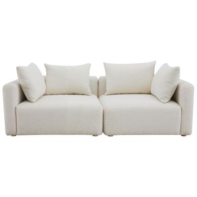 Sofas and Loveseat Contemporary Design Furniture Hangover- Loveseat Boucle Wood Cream CDF-L68787-LO 793580633019 Loveseats Loveseat Love seatSofa Linen Contemporary Contemporary/Mode 