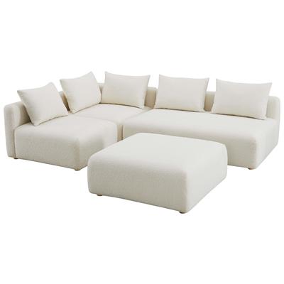 Sofas and Loveseat Contemporary Design Furniture Hangover- Sectional Boucle Wood Cream CDF-L68787-SEC1 793580632845 Sectionals Chaise LoungeLoveseat Love sea Linen Contemporary Contemporary/Mode 