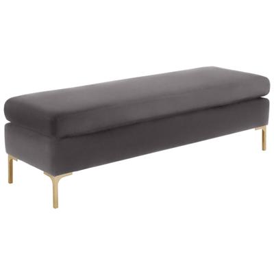 Ottomans and Benches Contemporary Design Furniture Delilah-Bench Stainless Steel Velvet Wood Grey CDF-O6269 806810358801 Benches Gold Gray Grey 