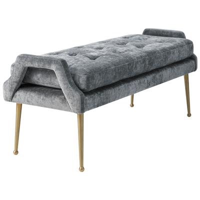 Ottomans and Benches Contemporary Design Furniture Eileen-Bench Velvet Grey CDF-OC164 806810355817 Benches Gold Gray Grey 