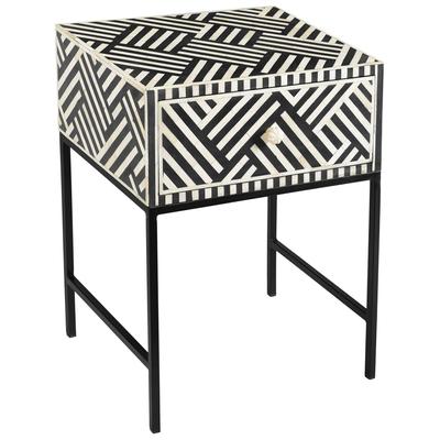 Accent Tables Contemporary Design Furniture Noire-Table Bone Inlay Black and White CDF-OC18233 793611829558 Nightstands Accent Tables accentSide Table 