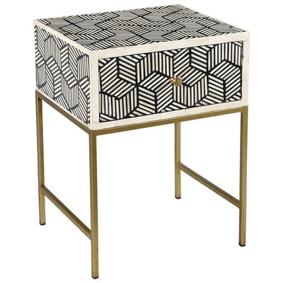 Accent Tables Contemporary Design Furniture Bone-SideTable Bone Inlay Black and White CDF-OC18234 793611829565 Nightstands Accent Tables accentSide Table 