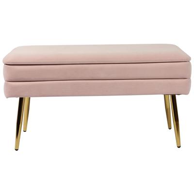 Ottomans and Benches Contemporary Design Furniture Ziva-Bench Velvet Blush CDF-OC6465 793611831667 Benches Gold Pink Fuchsia blush 