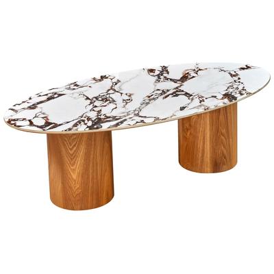 Contemporary Design Furniture Coffee Tables, Oval, ceramic,Marble,White,Wood,Plywood,Hardwoods,MDF,MINDI VENEERS WITH POPLAT SOLLIDS OVER MDFCORES, Natural Ash,White Marble, Ash Veneer,Ceramic,MDF, Coffee Tables, 793580626585, CDF-OC68679,Standard (14 - 22 in.)