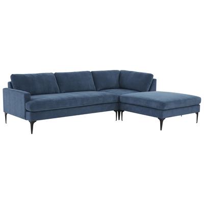 Sofas and Loveseat Contemporary Design Furniture Serena Pine Wood Polyester Blue CDF-REN-L05120-BLK-SEC4R 793580626905 Sectionals Chaise LoungeLoveseat Love sea Polyester Velvet Contemporary Contemporary/Mode 