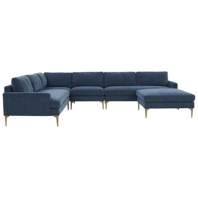 Sofas and Loveseat Contemporary Design Furniture Serena Pine Wood Polyester Blue CDF-REN-L05120-SEC2 793580621627 Sectionals Chaise LoungeLoveseat Love sea Polyester Velvet Contemporary Contemporary/Mode 