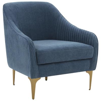 Chairs Contemporary Design Furniture Serena Pine Wood Polyester Blue CDF-REN-L05122 793580621443 Accent Chairs Blue navy teal turquiose indig Accent Chairs Accent 
