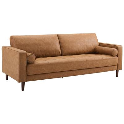 Contemporary Design Furniture Sofas and Loveseat, Loveseat,Love seatSofa, Leather,Vinyl,Faux Leather, Contemporary,Contemporary/ModernMid-Century,Edloe Finch,mid century,midcentury, Tufted,tufting, Brown, Faux Leather,Wood, Sofas, 793611834354, CDF-R