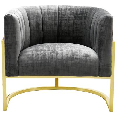 Chairs Contemporary Design Furniture Magnolia-Chair Velvet Grey CDF-S6151 806810356487 Accent Chairs Gold Gray GreySilver Accent Chairs Accent 