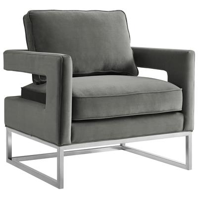 Chairs Contemporary Design Furniture Avery-Chair Stainless Steel Velvet Grey CDF-S6293 806810359358 Accent Chairs Gray GreySilver Accent Chairs Accent 