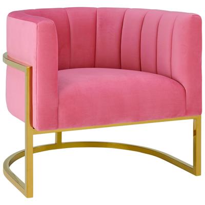 Chairs Contemporary Design Furniture Magnolia-Chair Velvet Pink CDF-S6427 793611830790 Accent Chairs Gold Pink Fuchsia blushSilver Accent Chairs Accent 