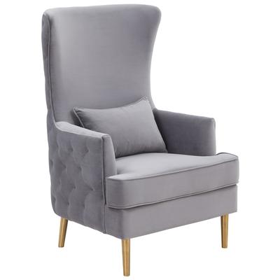 Chairs Contemporary Design Furniture Alina-Chair Plywood Velvet Grey CDF-S6478 793611831537 Accent Chairs Gold Gray Grey Accent Chairs Accent 