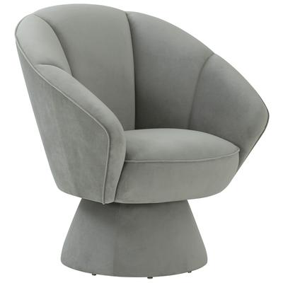 Chairs Contemporary Design Furniture Allora-Chair Velvet Grey CDF-S68104 793611832930 Accent Chairs Gray Grey Accent Chairs Accent 