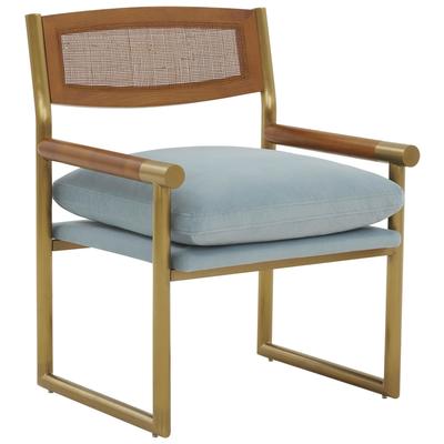 Chairs Contemporary Design Furniture Harlow-Chair Rattan Stainless Steel Velvet Dusty Blue CDF-S68448 793580620156 Accent Chairs Blue navy teal turquiose indig Accent Chairs Accent 
