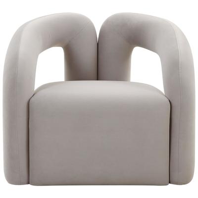 Chairs Contemporary Design Furniture Jenn-Chair Velvet Wood Grey CDF-S68457 793580620460 Accent Chairs Gray Grey Accent Chairs Accent 