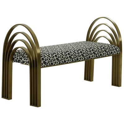 Ottomans and Benches Contemporary Design Furniture Mavis-Bench Velvet Wood Leopard CDF-VOC68436 793580619174 Benches Gold 