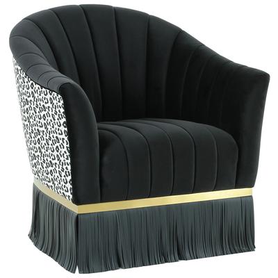 Chairs Contemporary Design Furniture Enid-Chair Velvet Wood Black Leopard CDF-VS68411 793580618085 Accent Chairs Black ebonyGold Accent Chairs Accent 