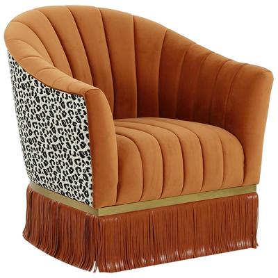 Chairs Contemporary Design Furniture Enid-Chair Velvet Wood Cinnamon Leopard CDF-VS68426 793580618382 Accent Chairs Gold Accent Chairs Accent 