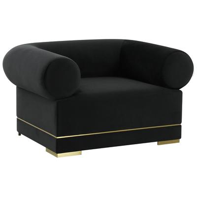 Chairs Contemporary Design Furniture Riccardo-Chair Velvet Wood Black CDF-VS68432 793580618993 Accent Chairs Black ebonyGold Accent Chairs Accent 