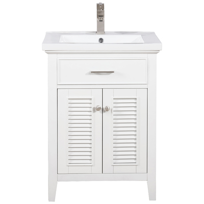 Bathroom Vanities Design Element Cameron Wood White White S09-24-WT 613003159868 Bathroom Vanity Single Sink Vanities Under 30 Transitional White With Top and Sink 25 