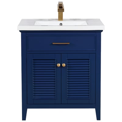 Bathroom Vanities Design Element Cameron Wood Blue Blue S09-30-BLU 613003159875 Bathroom Vanity Single Sink Vanities Under 30 Transitional Blue With Top and Sink 25 