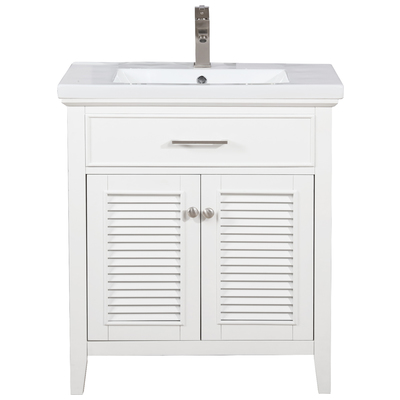 Bathroom Vanities Design Element Cameron Wood White White S09-30-WT 613003159882 Bathroom Vanity Single Sink Vanities Under 30 Transitional White With Top and Sink 25 