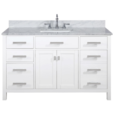 Design Element Bathroom Vanities, Single Sink Vanities, 50-70, Modern, White, With Top and Sink, White, Modern, Carrara Marble, Wood, Bathroom Vanity, 613003159486, V01-54-WT