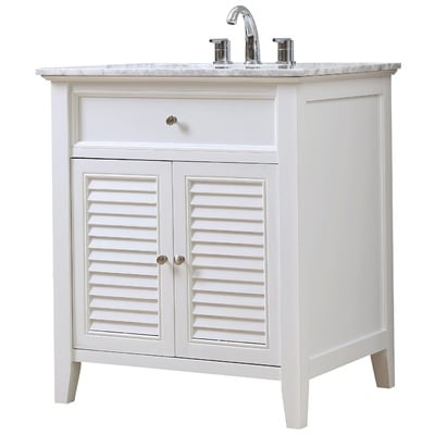 Bathroom Vanities Direct Vanity Shutter Style Carrara White Marble nomial 3/ White 32S12-WWC 856340000000 Single Sink Vanities 30-40 white With Top and Sink 25 