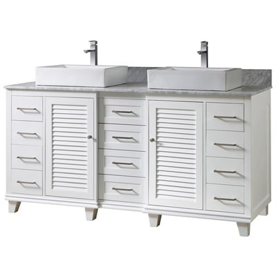 Direct Vanity Bathroom Vanities, Double Sink Vanities, 70-90, white, With Top and Sink, Traditional, Carrara White Marble nomial 3/4" thick, 850006000000, 72BD16-WAWC