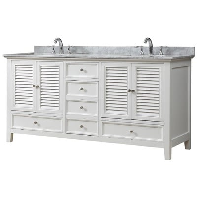 Bathroom Vanities Direct Vanity Shutter Style Carrara White Marble nomial 3/ White 72D12-WWC-MU 850006000000 Double Sink Vanities 70-90 white Makeup Dressing Table With Top and Sink 25 