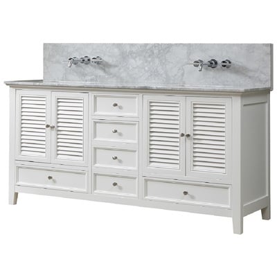Bathroom Vanities Direct Vanity Shutter Style Carrara White Marble nomial 3/ White 72D12-WWC-WM 850006000000 Double Sink Vanities 70-90 white With Top and Sink 25 