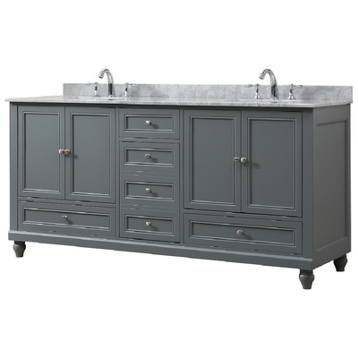 Direct Vanity Bathroom Vanities, Double Sink Vanities, 70-90, Gray, With Top and Sink, Transitional, Carrara White Marble nomial 3/4" thick, 854467000000, 72D9-GWC