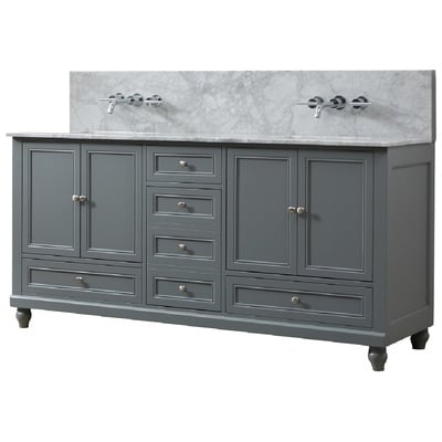 Direct Vanity Bathroom Vanities, Double Sink Vanities, 70-90, Gray, With Top and Sink, Transitional, Carrara White Marble nomial 3/4" thick, 854467000000, 72D9-GWC-WM