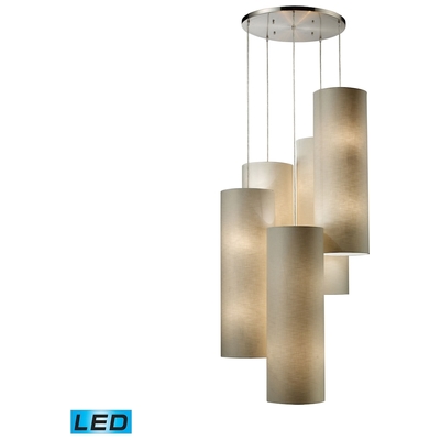 Chandelier ELK Lighting Fabric Cylinders Fabric Metal Satin Nickel Indoor Lighting 20160/20R-LED 748119056265 Chandelier 5 to 8 Light 5-light 5 light 5 Complete Vanity Sets 
