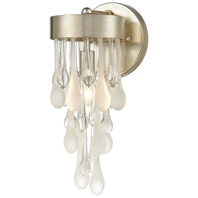 Wall Sconces ELK Lighting Morning Frost Glass Steel Silver Leaf 32340/1 748119133034 Sconce Silver Classic SCONCE Transitional Lighting 