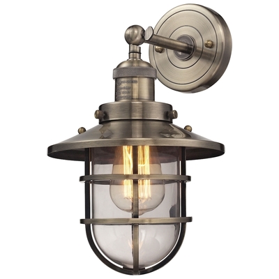 Wall Sconces ELK Lighting Seaport Glass Steel Antique Brass 66376/1 748119089041 Sconce Transitional Lighting 