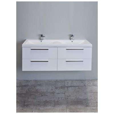 Eviva Bathroom Vanities, Double Sink Vanities, 50-70, Modern, White, Wall Mount Vanities, With Top and Sink, White, Modern, Engineered Wood, bathroom Vanities, 730699411213, EVVN144-57WH