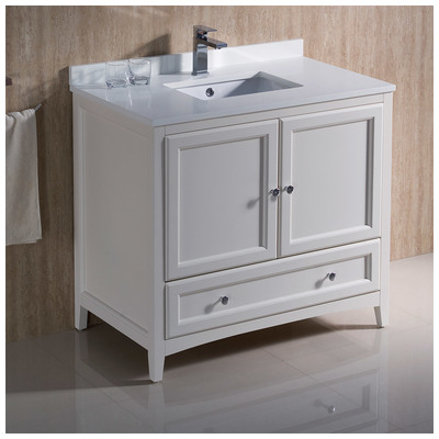 Fresca Bathroom Vanities, 30-40, Traditional, White, With Top and Sink, Traditional, Combos, 818234019541, FCB2036AW-CWH-U