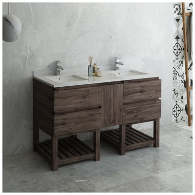 Bathroom Vanities Fresca Stella Acacia Wood FCB31-241224ACA-FS-CWH-U 810001201814 Double Sink Vanities 50-70 Dark Brown Cabinets Only 25 