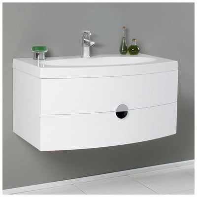Fresca Bathroom Vanities, 30-40, Modern, White, Wall Mount Vanities, With Top and Sink, Modern, Combos, 818234019589, FCB5092PW-I