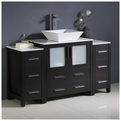 Fresca Bathroom Vanities, 50-70, Modern, Dark Brown, With Top and Sink, Modern, Combos, 818234019909, FCB62-123012ES-CWH-V