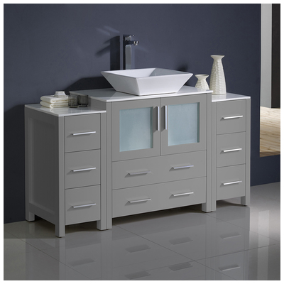 Fresca Bathroom Vanities, 50-70, Gray, Cabinets OnlyWith Top and Sink, 817386029019, FCB62-123012GR-CWH-V