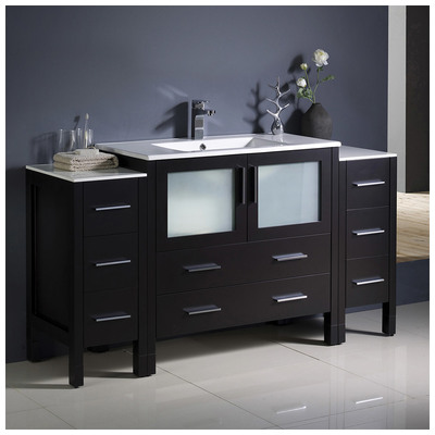 Fresca Bathroom Vanities, 50-70, Modern, Dark Brown, With Top and Sink, Modern, Combos, 818234019978, FCB62-123612ES-I
