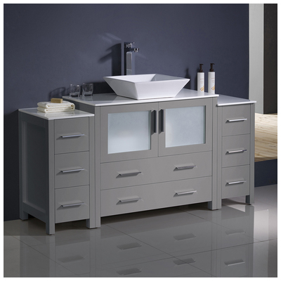Fresca Bathroom Vanities, 50-70, Gray, Cabinets OnlyWith Top and Sink, 817386029033, FCB62-123612GR-CWH-V