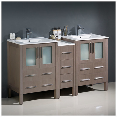 Fresca Bathroom Vanities, Double Sink Vanities, 50-70, Modern, Gray, With Top and Sink, Modern, Combos, 817386020078, FCB62-241224GO-I
