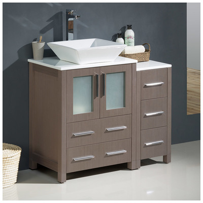 Fresca Bathroom Vanities, 30-40, Modern, Gray, With Top and Sink, Modern, Combos, 817386020160, FCB62-2412GO-CWH-V