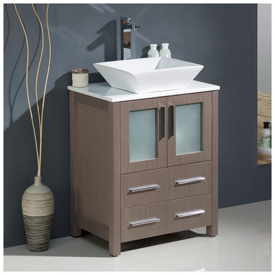 Fresca Bathroom Vanities, Under 30, Modern, Gray, With Top and Sink, Modern, Combos, 817386020245, FCB6224GO-CWH-V