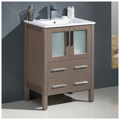 Bathroom Vanities Fresca Bari Gray Oak Combos FCB6224GO-I 817386020238 Under 30 Modern Gray With Top and Sink 25 